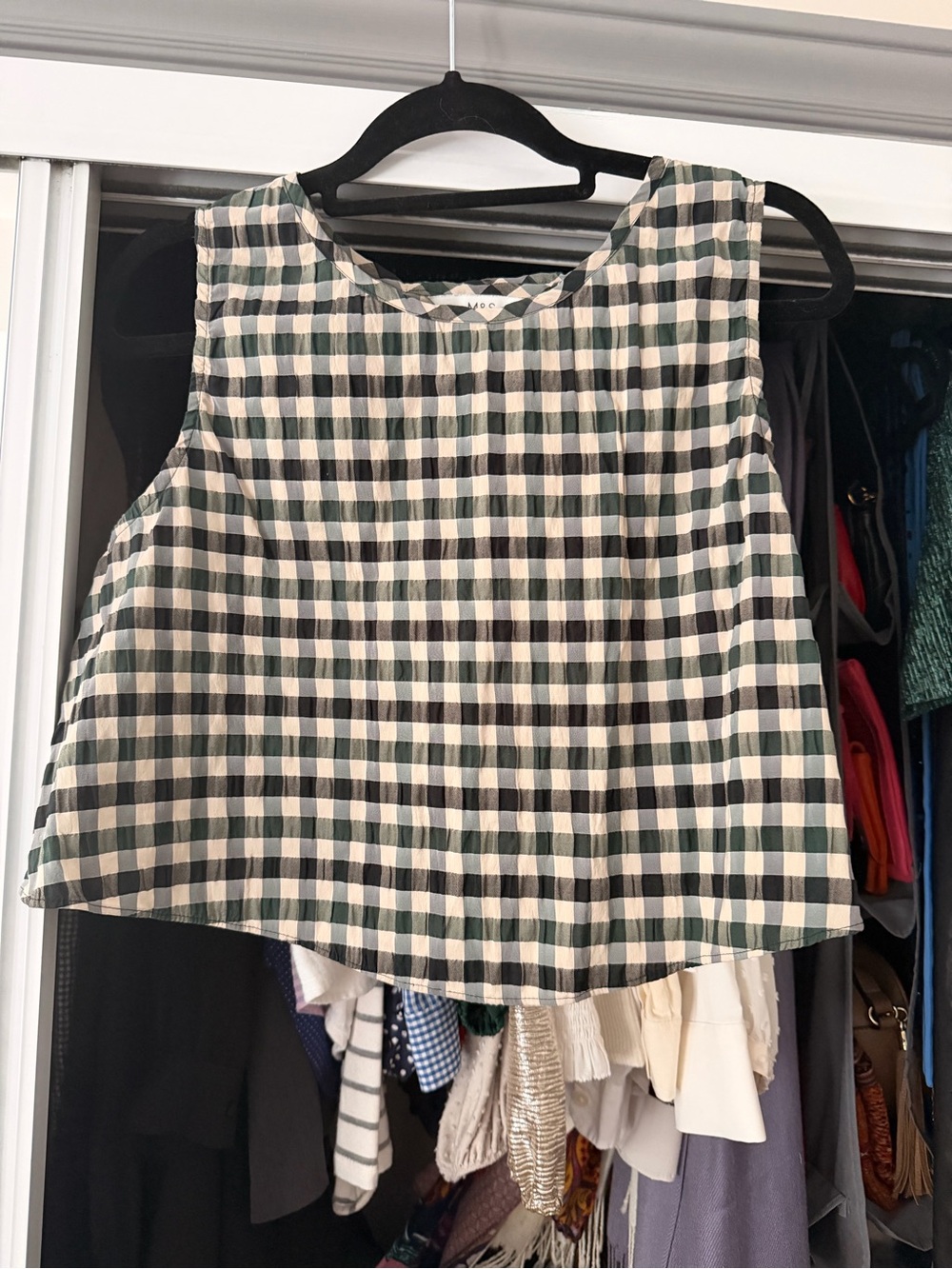Mark & Graham Green and Cream Gingham Sleeveless Top
